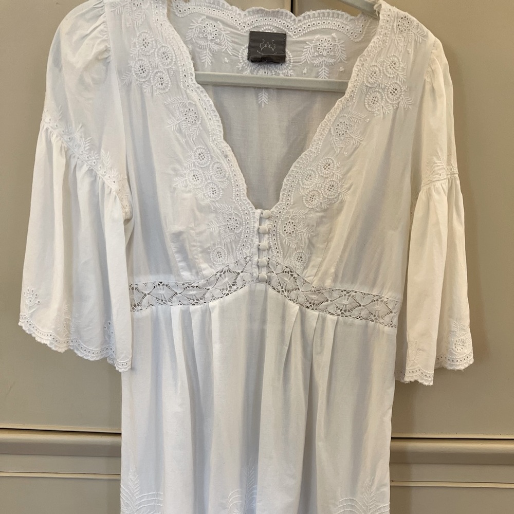 Anthropologie White Lace Detail Dress